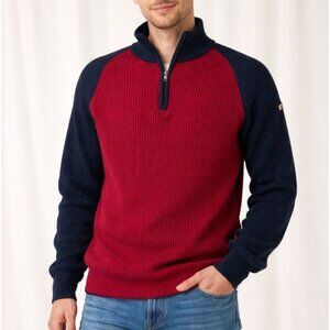 Men's Nautica Jeans Co. Ribbed Color Block Sweater Sz XL Red With Blue Sleeves